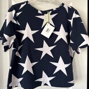 New With Tags Dudley Stephens Terry Fleece Camden Top in Navy/White Stars, Sz M
